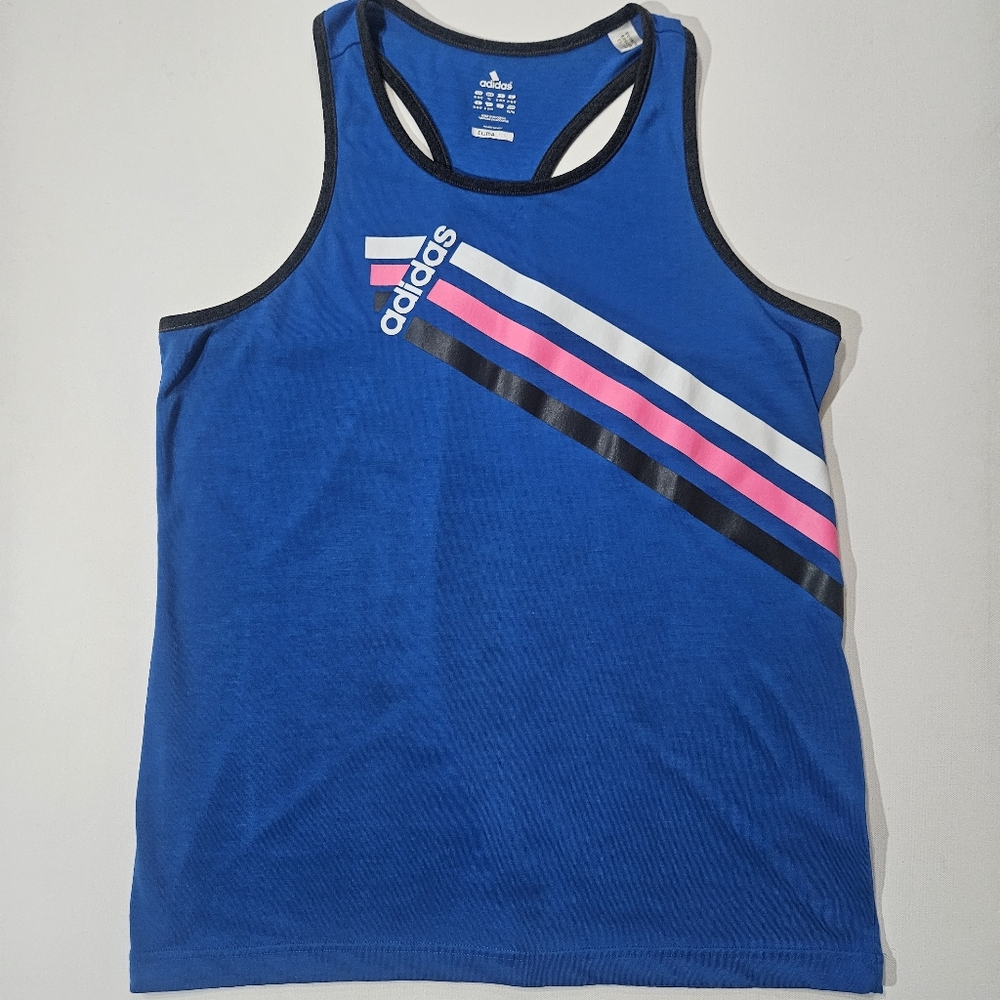 Adidas Climalite Tank Top Womens Size XL Blue White Pink‎ Black Stripe Racerback